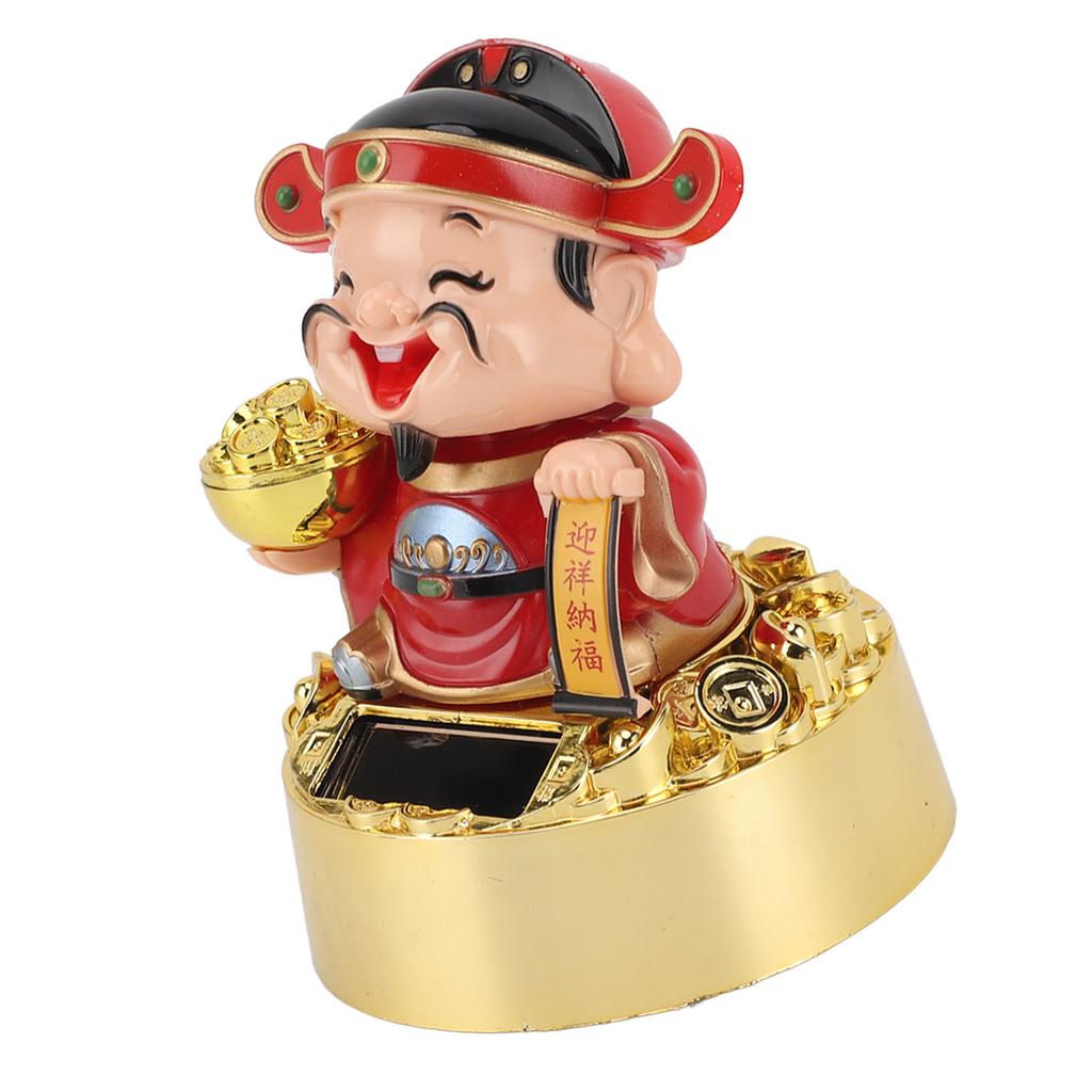 God of Wealth Figurine Solar Powered Automatic Nodding   Cai Shen Statue Decor for Home Car  