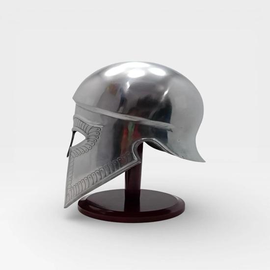 Greek Corinthian Steel Helmet, Handmade Medieval Warrior Armor with Stand