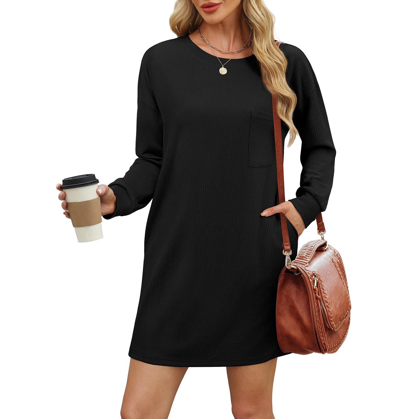 

Женское платье-свитшот большого размера с длинным рукавом и V-образным вырезом в стиле пэчворк, повседневные мини-платья S чёрный