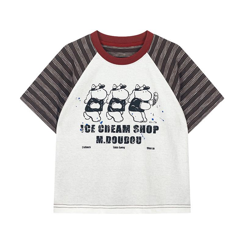 M.Latin Boys  2026 Summer Striped Short-Sleeve T-Shirt EU 37 грязно-белый