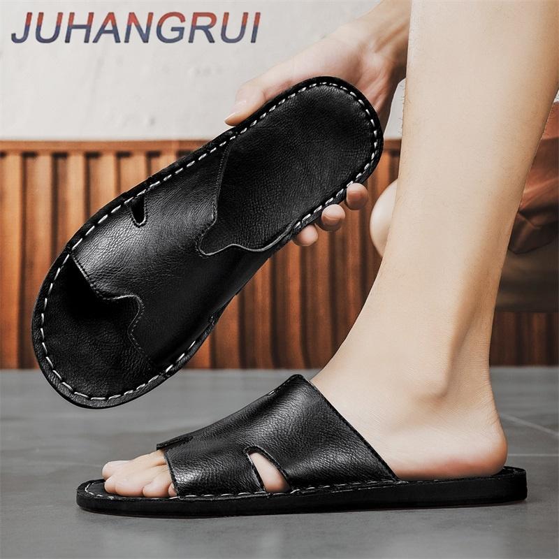 Modische Herren-Slipper Sommer Rutschfest Verschleißfest Lässige Luxus-Slipper Lederslipper Outdoor-Strandsandalen Atmungsaktiv