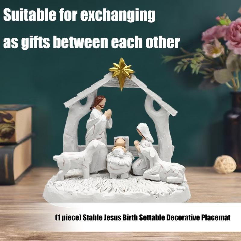 Christmas Nativity Figurines Resin Nativity Scene Statue with Stable Holy Family Statue Table Centerpieces Home Decors
