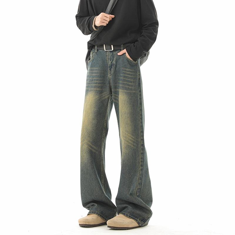 American Retro Old Jeans Men's Cleanfit High Street Loose Straight Wide Legs Mopping Versatile Long Pants