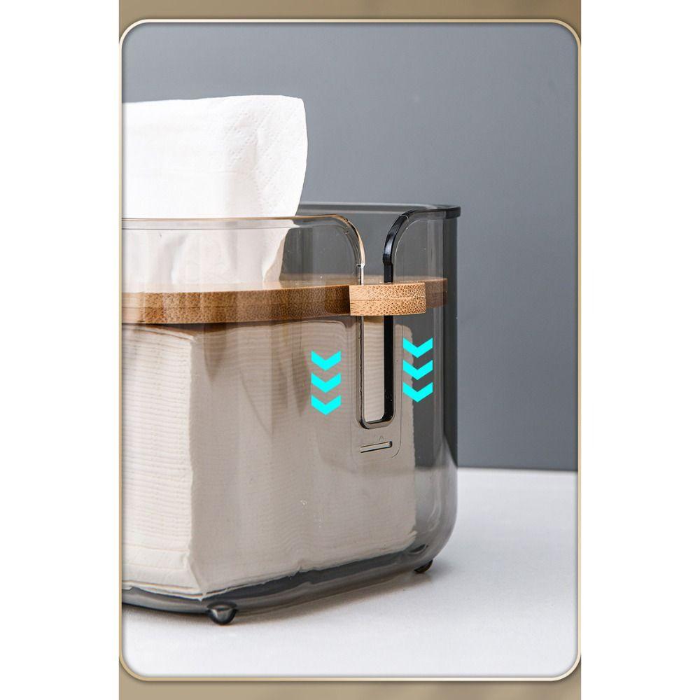 New Transparent Automatic Descent Tissue Box Bamboo Lid Detachable Tissue Holder Dustproof Creative Facial Tissues Dispenser