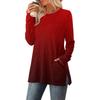 Women's Gradient Printed Round-neck Long-sleeved Top With Pockets And Side Slits