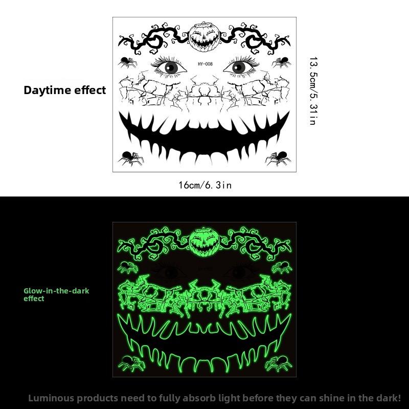 Mary Funny Halloween Horror Mouth Luminous Tattoo Sticker, Face Sticker, Three-dimensional Spider Scar Waterproof