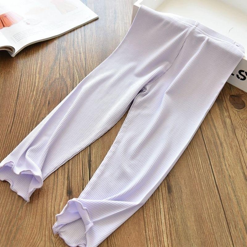 Girls' Mosquito Proof Pants with Fungus Edge Elastic Ice Silk Breathable Slim Fit Leggings for Children and Babies, Thin Pants for Summer