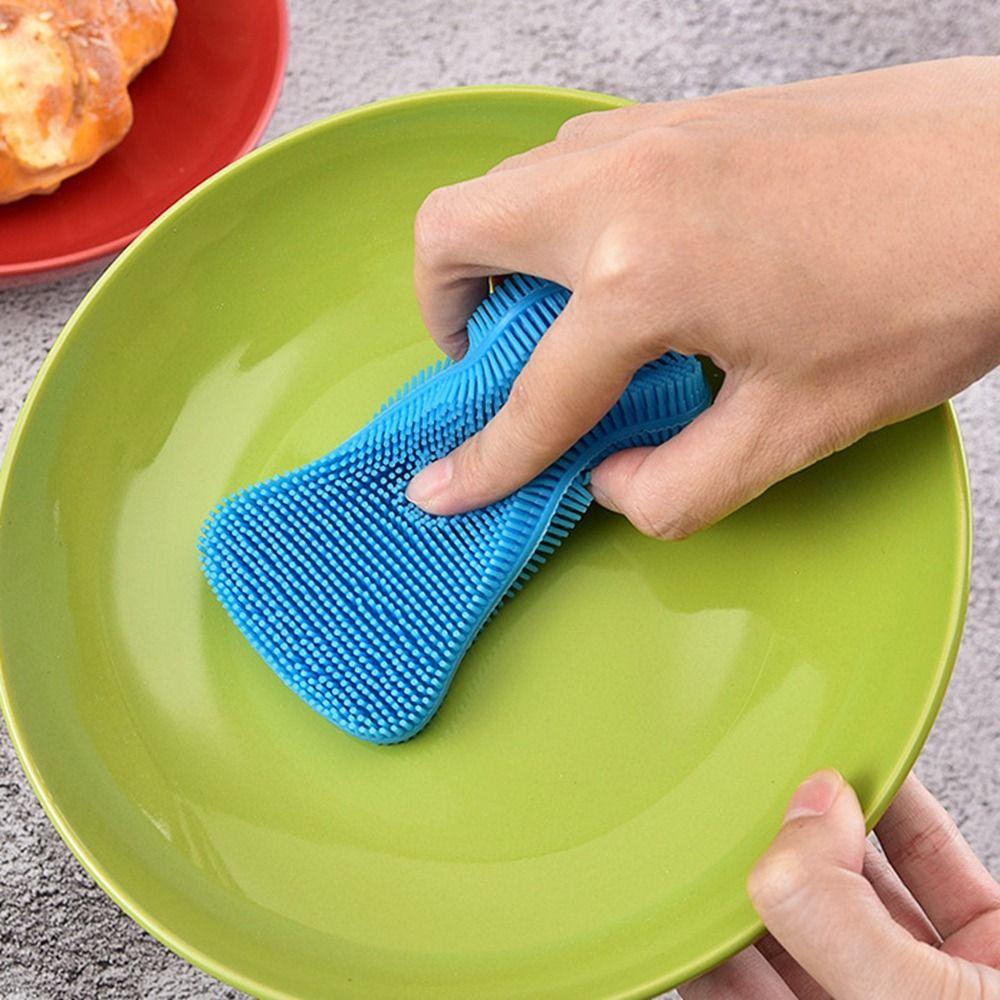 Double Sided Pot Pan Sponge Scrubber Flexible Cleaning Brush Silicone Dishwashing Brush  Kitchen