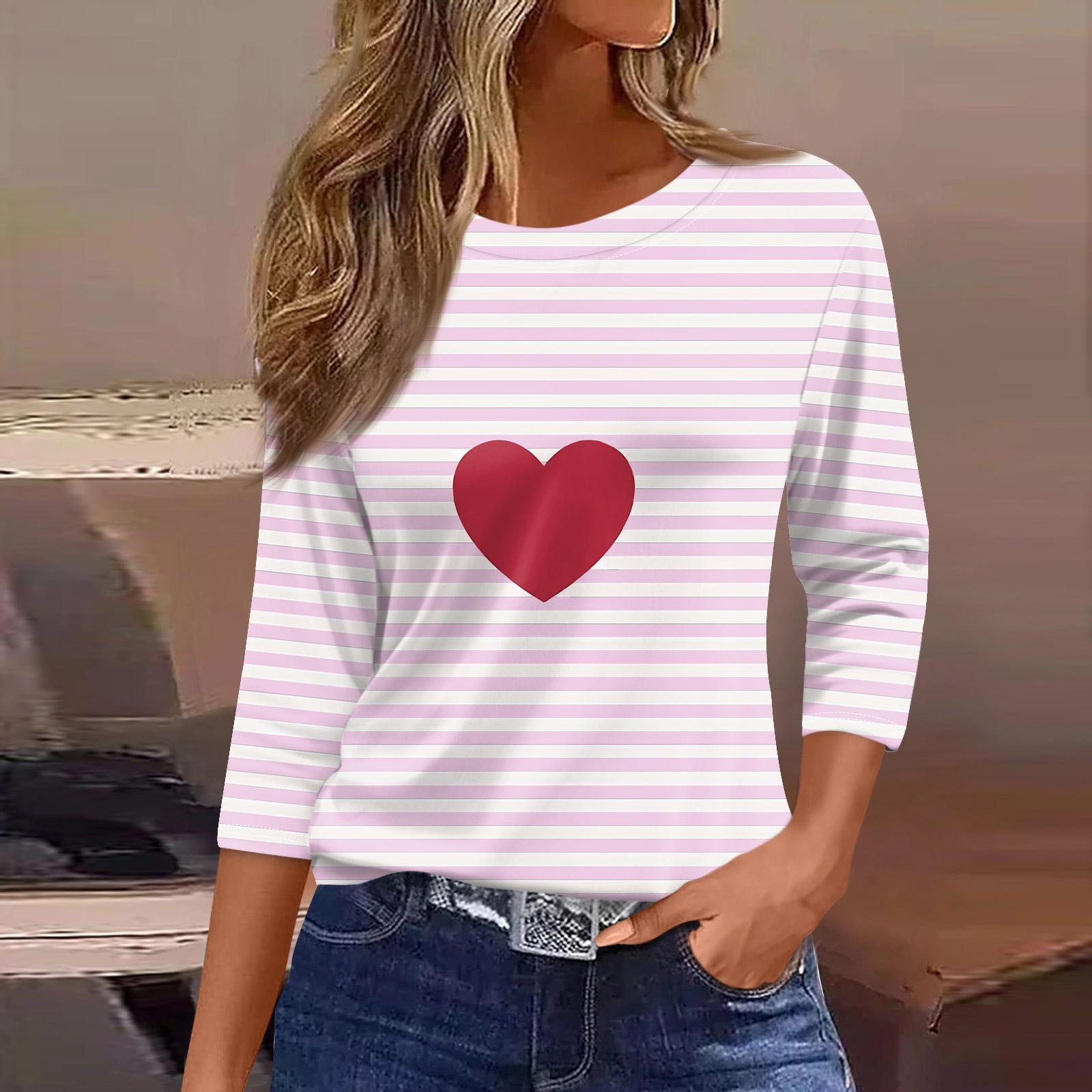 

Модний жіночий повсякденний топ з принтом і круглим вирізом з рукавом три чверті XL рожевий