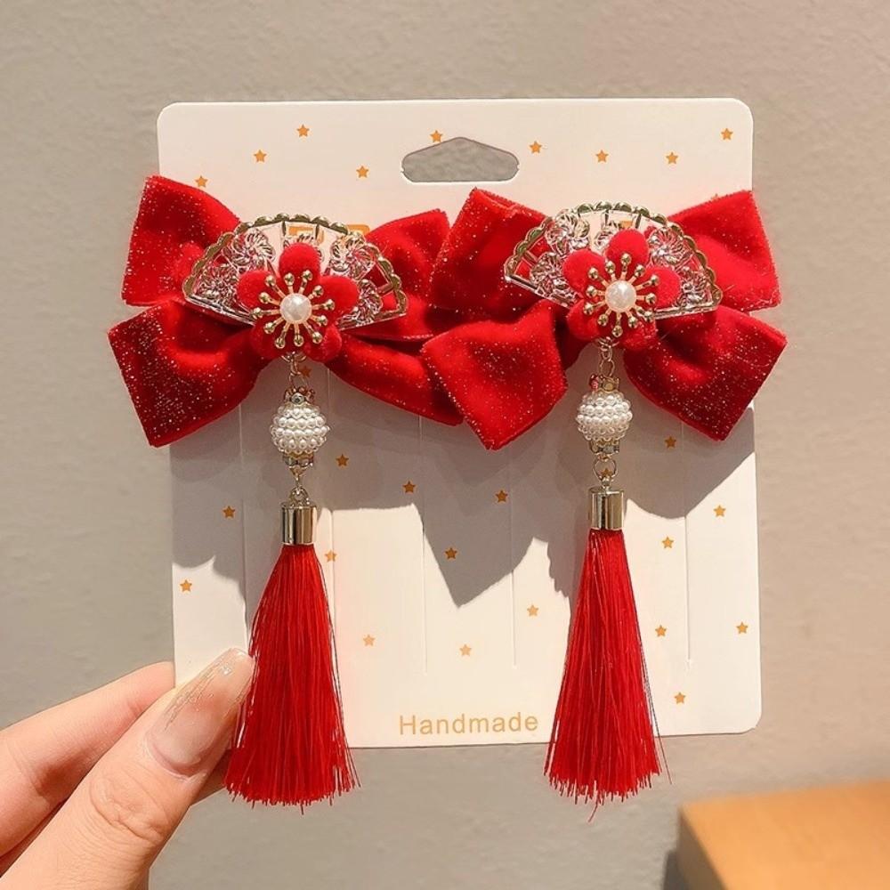 New Red Antique Chinese Style Hair Clip Tassel Traditional Retro Hanfu Accessories Children's Hair Clip Holiday Gift