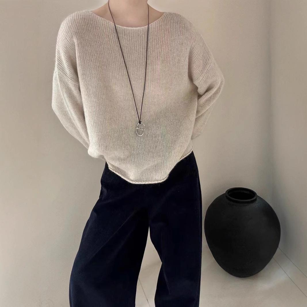 

Женский шерстяной свитер большого размера свободного кроя с отворотом - Пуловер для осени/зимы L