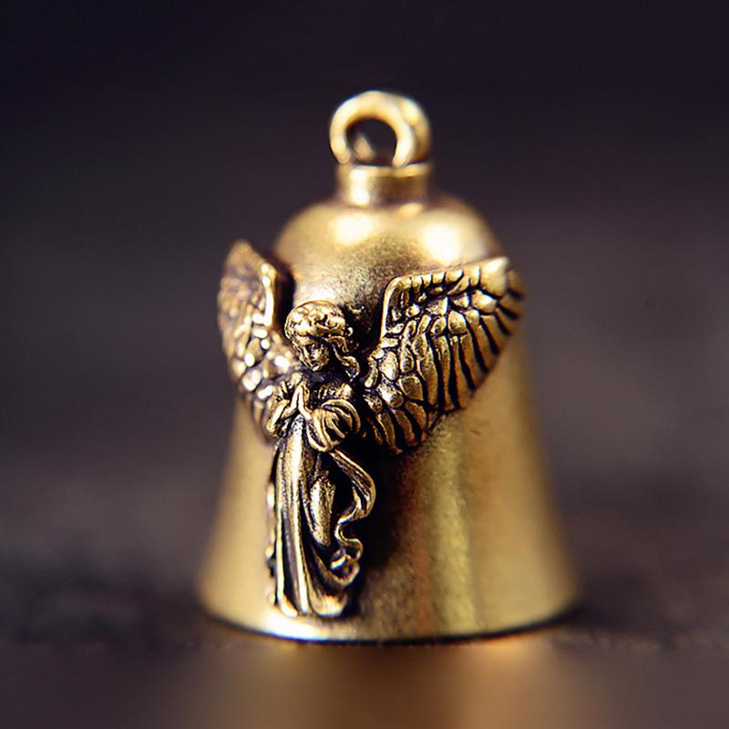 Brass  Guardian Angel Wings Bell Motorcycle Bell Keychain Men'S Biker Exorcist Amulet Lucky Jewelry