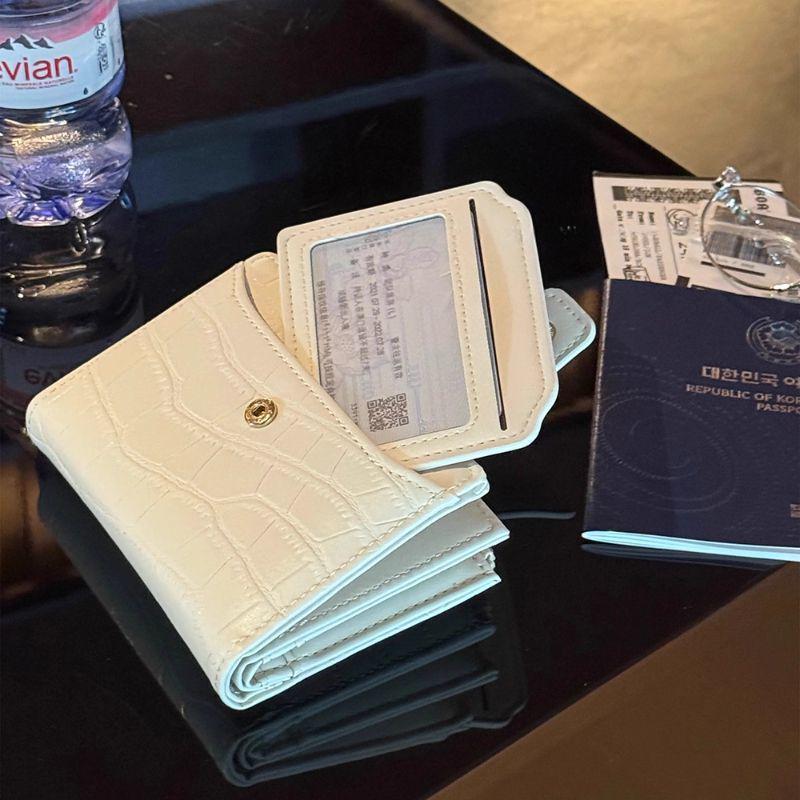 Korean Crocodile Print Minimalist Women's Foldable Wallet with Multi-Card Slots