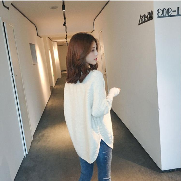 Autumn Winter Women's Sweater Knitwear Loose V-neck Medium-length Knitted Tops Pullover Jumper