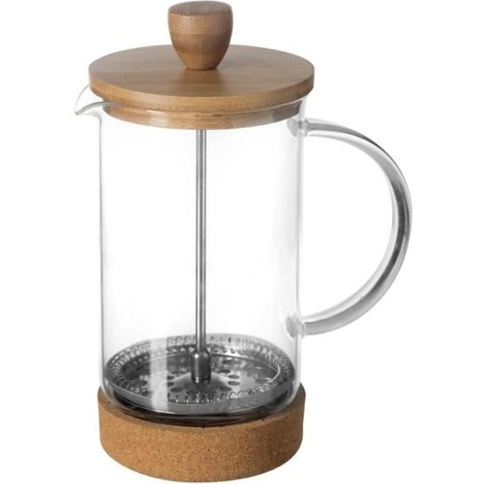Cafetière À Piston - Secret De Gourmet - 60 Cl - Verre Et Bambou - Couvercle En Bambou - Base En Liège
