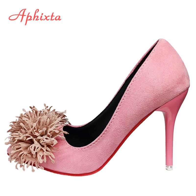 Fashion Aphixta 10cm Stiletto Heels Pumps Hot Sale Flowers Super Hight Sex Change Women Flock Casual Shoes Large Size 49 50