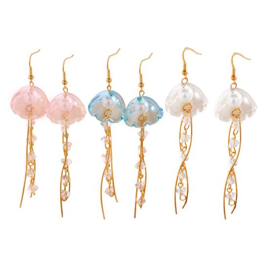 1 Pair Hook Earrings, Jellyfish Design Long Draped Tassel Earrings, Translucent Imitation Pearl Beads Drop Earrings for Beach Vacations Daily Wear