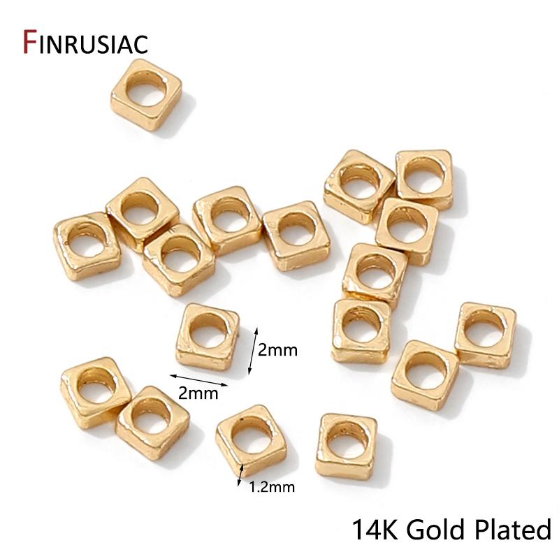 

14K Gold Plated Brass 2/2.5/3/4mm Flat Square Spacer Beads,Separator For Beads,DIY Bracelet Necklace Jewelry Making Accessories 30 pieces