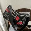 Punk Shoulder Bag Black Red Decor French Stick Handbag Fashion Star Rivet Underarm Bag  Daily