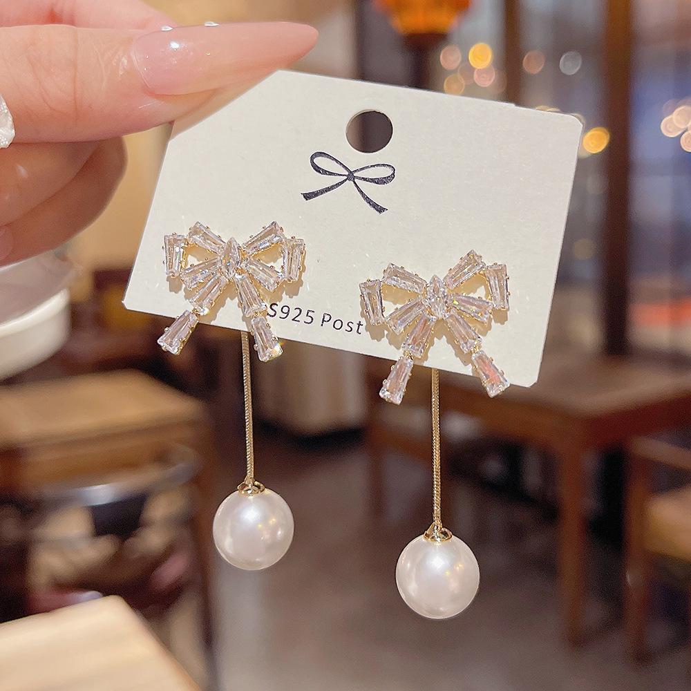 925 Silver Needle Tassel Pearl Earrings: High-End Celebrity Design for Women