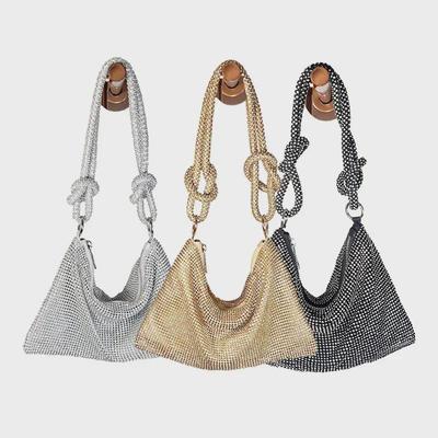 Handgefertigte Knoten-Abendtasche mit Strass und Aluminiumglitzer
