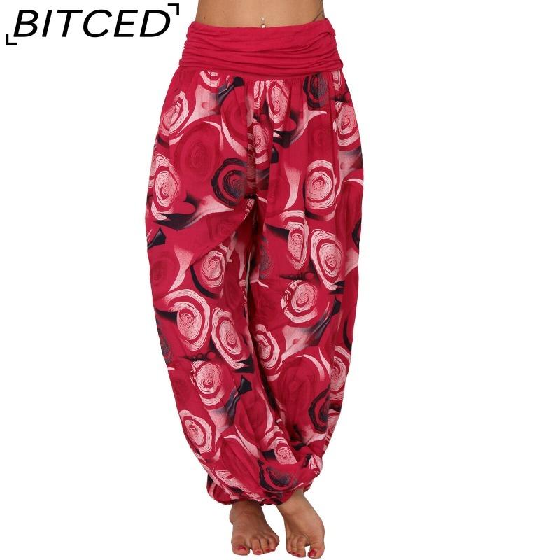 BITCED 15 Color Women Casual Elastic Waist Plus Size Print Long Trousers Straight Loose Long Pants Haren
