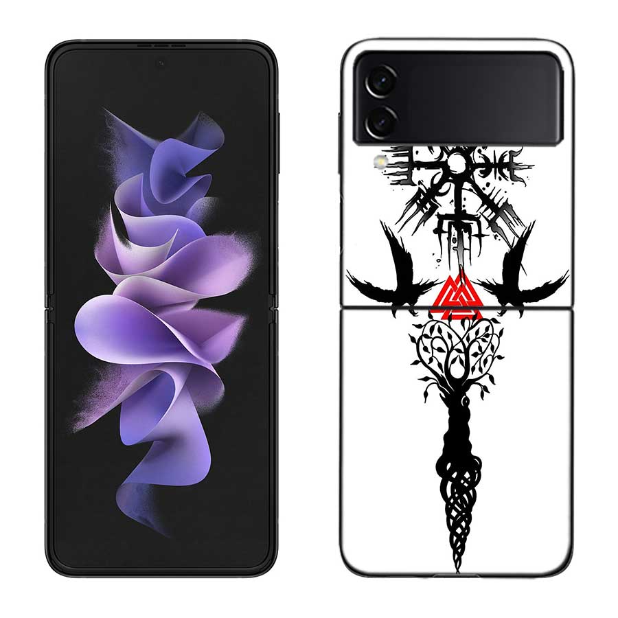 Nordic Norse Phone Case For Samsung Z Flip 7 6 5G Galaxy Z Flip 5 4 3 Black Hard Cell Cover Luxury PC Shell Coque