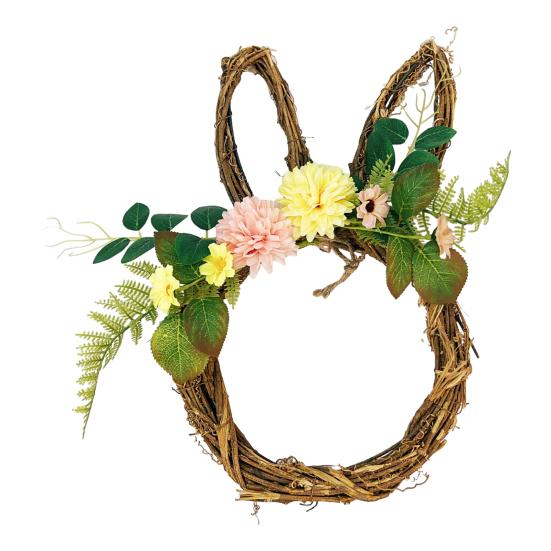 Osterhase Kranz Kleine Hasenform Rattan Kranz mit Pastell-Eiern Blumen für Haustür Innen Außen Frühling Haus Fenster Wand Dekoration