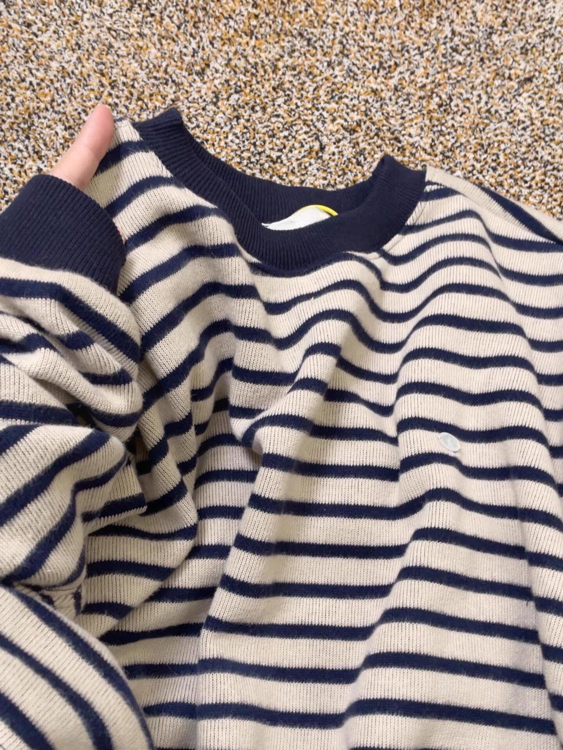 

Women s Oversized Striped Crew Neck Sweatshirt - Spring/Autumn 2024 Trendy Loose Fit Top Medium темно-синього кольору