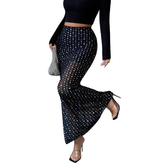 Spódnica Midi Wysoki Stan Jednolity Kolor Ozdoba z Cekinów Spódnica Podwójna Warstwa Tiulowa Wyszczuplająca