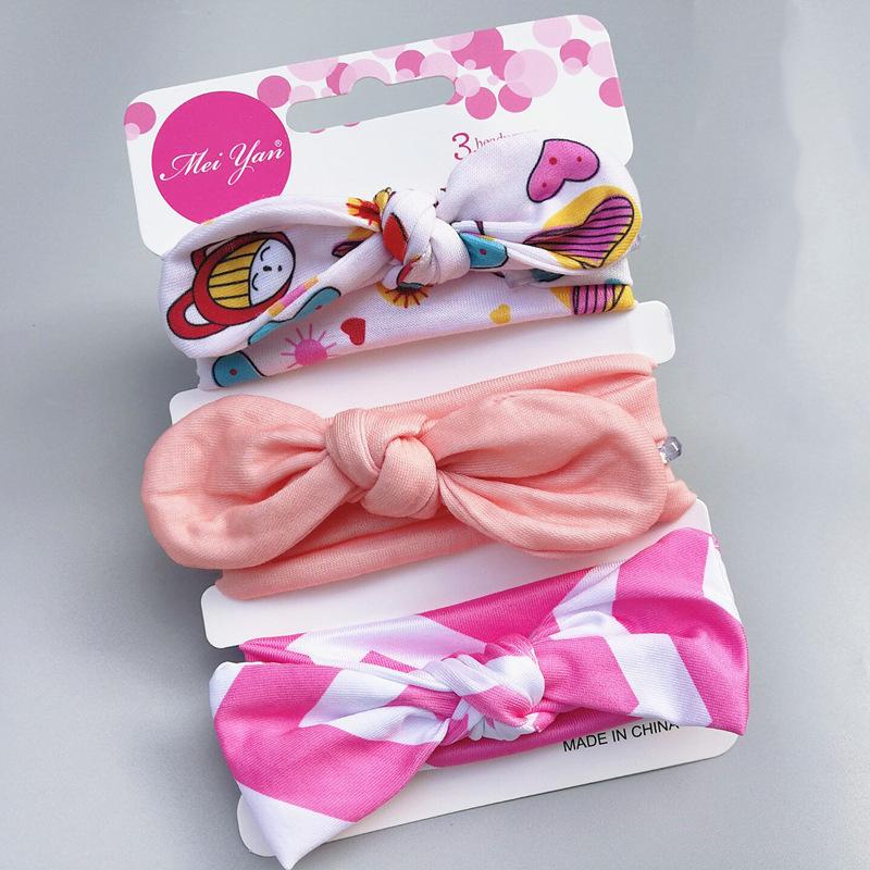 European & American Kids' Rabbit Ears Headband Set: 3-Piece Infant Bow Hair Accessories for Boys & Girls