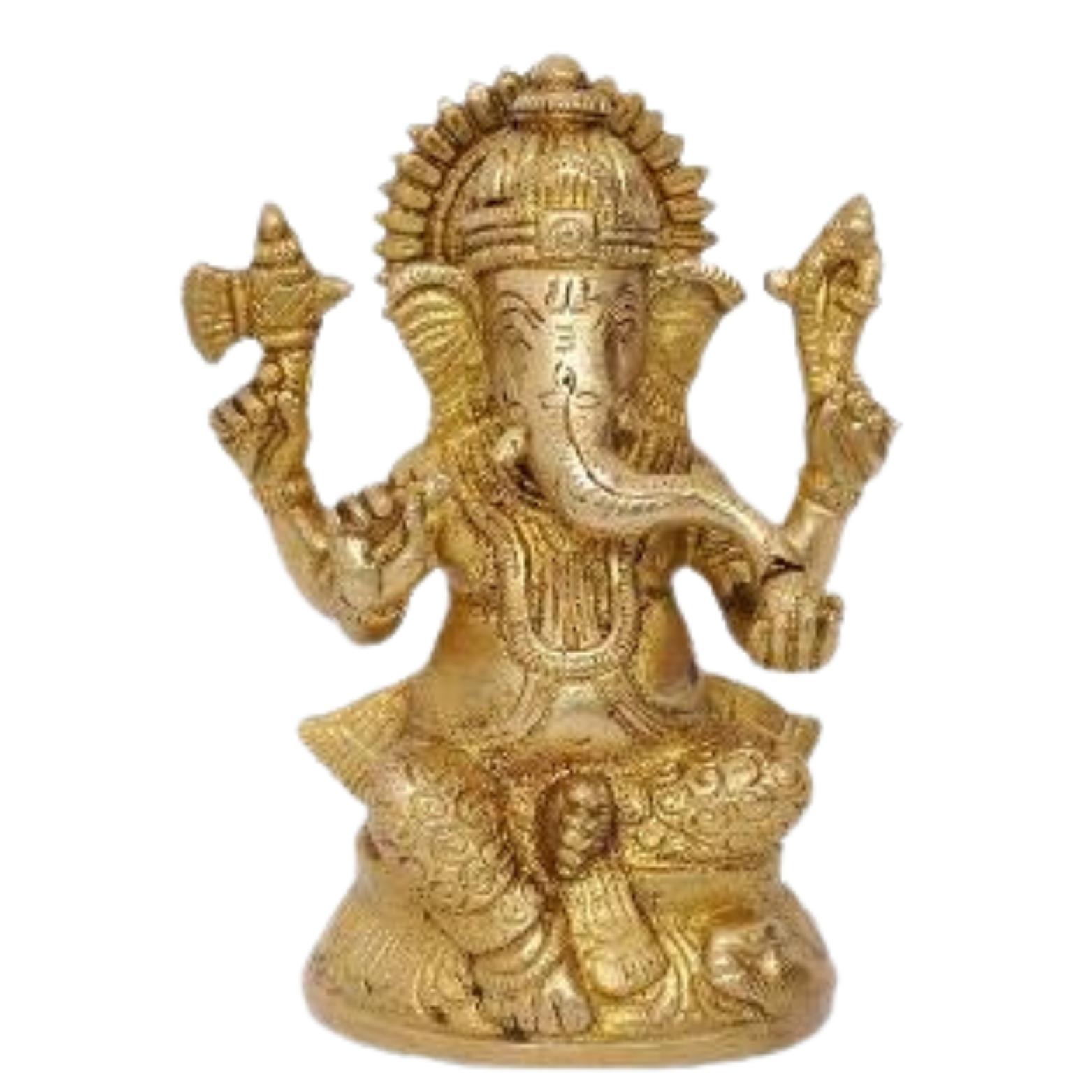 Ashtadhatu Made Shri Ganapati, Ganesh Ji Binayak Idol, Golden, Brass Size - No.5