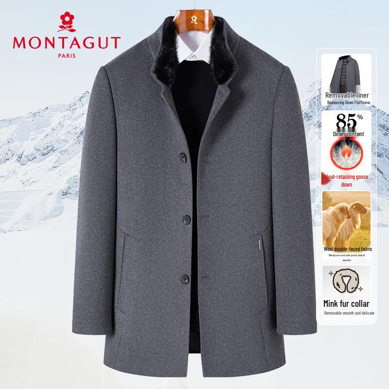 MONTAGUT Men's Winter Wool Coat with Mink Fur & Down Liner