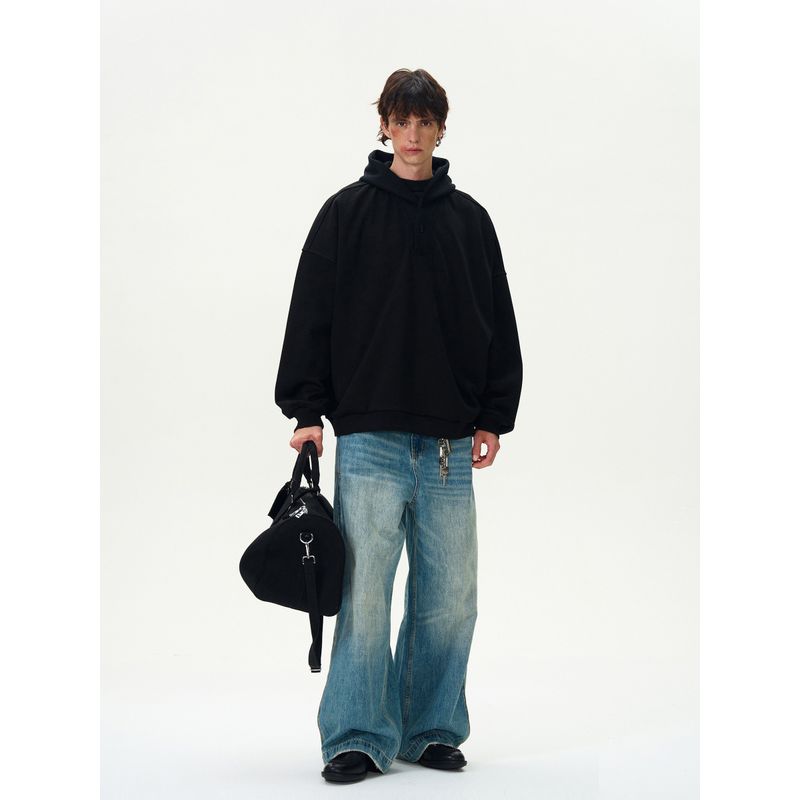 Madwitch Autumn and Winter Wool Splicing Oversized Hooded Sweatshirt for Men and Women, Loose Casual Niche Design Trendy Jacket