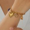 DIEYURO 316L Stainless Steel Golden Heart Charm With Enamel Flower Bracelet For Women New Fashion Trend Hand Chain Jewelry
