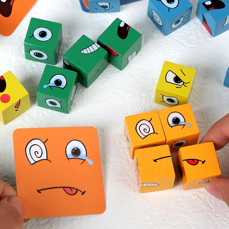 Face-Changing Magic Cube Building Blocks: Educational Wooden Toy for Kids