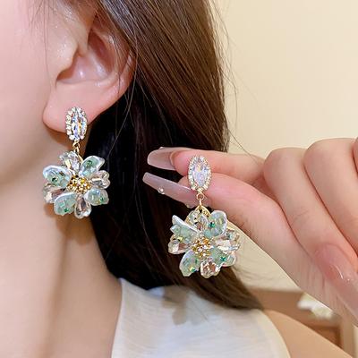 Flower Oval Earrings Fashionable French Niche Design Earrings Summer Daily Versatile Light Luxury Earrings