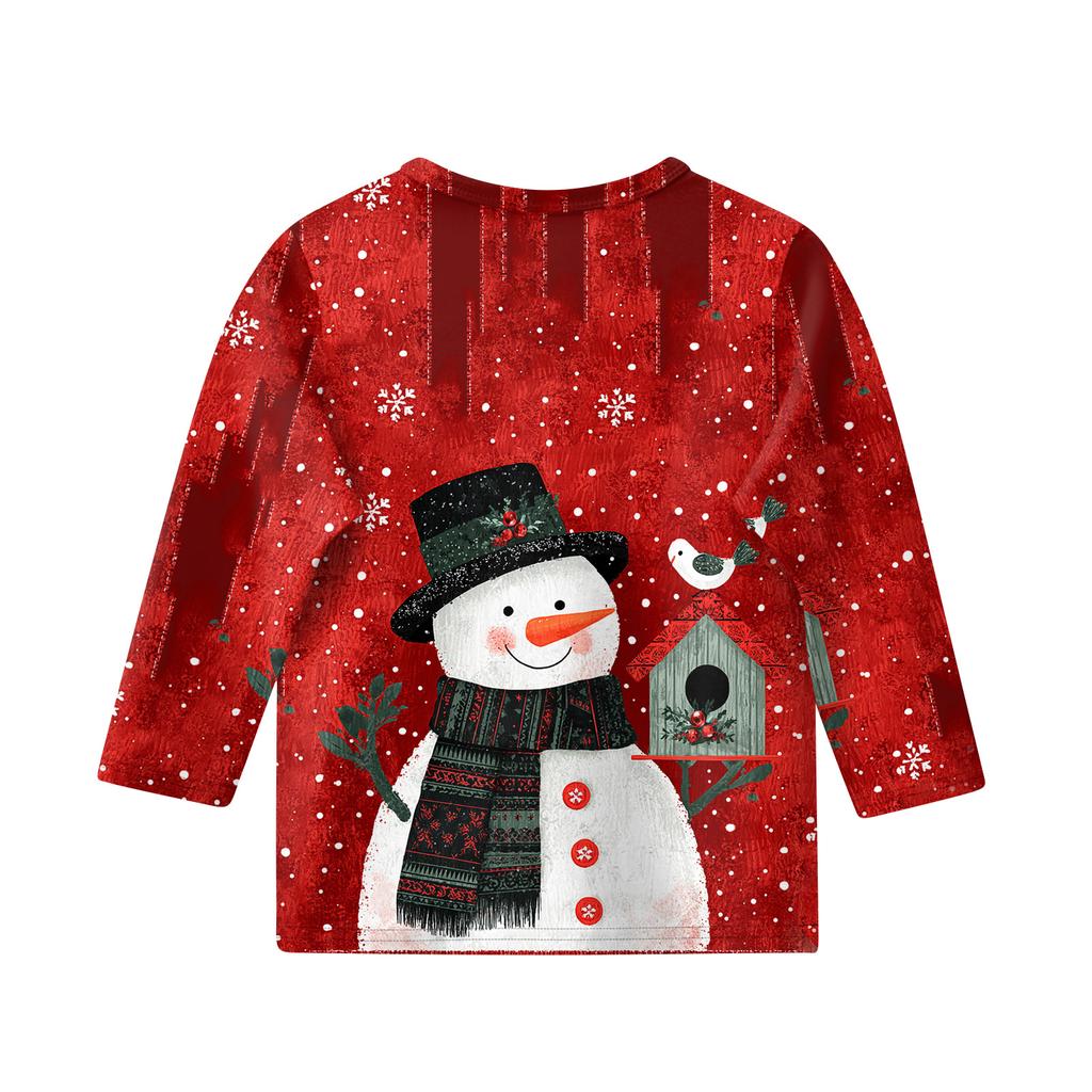 Christmas Day Print Tops For Youth Girls 4-11 Years Round Neck 3/4 Sleeves T-Shirts Trendy Tops Outfit Tees