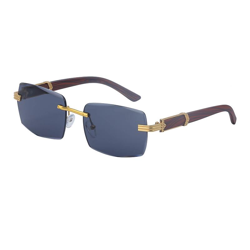 Frameless Trimmed Sunglasses Men'S Trendy Retro Square Sunglasses Men'S Imitation Wood Grain Glasses Legs Glasses