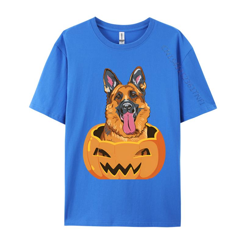 Cute Student Top Tshirts German Shepherd On Pumpkin Lazy Hallo Tshirt Black Europe Tops T Shirt Cotton Street