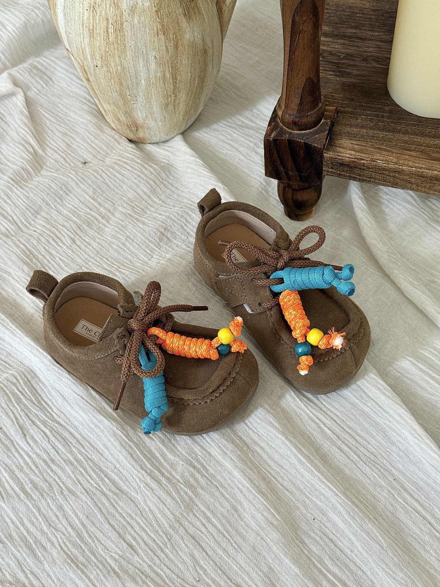 

XSHX Ribbon Kangaroo Shoes | Boys and Girls Autumn Top Layer Velcro Function Thin Bottom Retro Leisure Sports 25