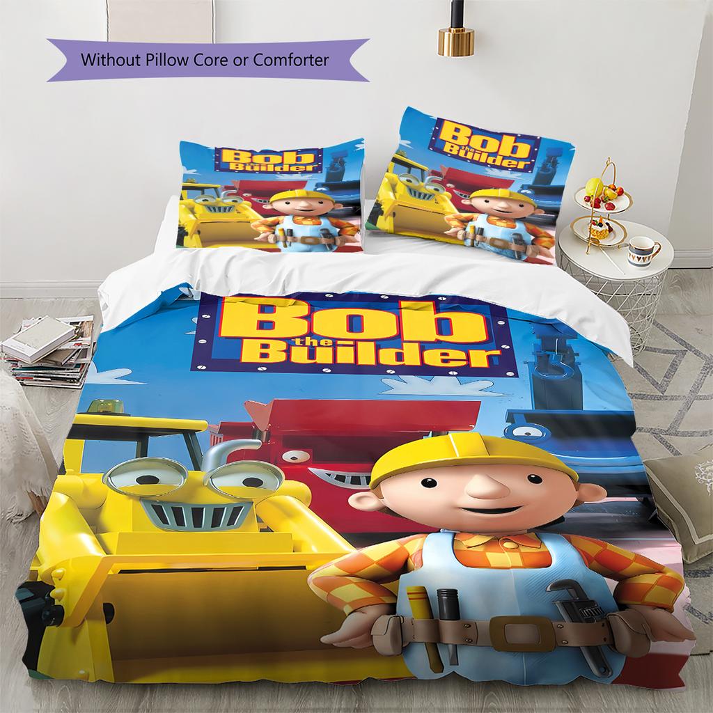 Bob the Builder Pattern Bedding,Quilt Set Quilt Cover Pillowcase Home Birthday Gift (1 * Duvet Cover + 2 * Pillowcase, Without Core)