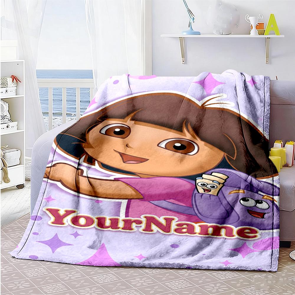 Dora Explorer Customize Your Name Blanket Lightweight Customizable Blanket Soft Warm Cozy for Picnics Home Decor Seaside Office Ideal for All Seasons