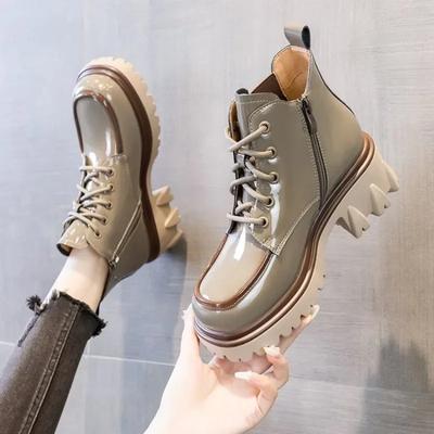 Fashion Pu Leather Platform Loafers Woman 2024 British Style Thick Heels Oxfords Shoes Women Lace-up  College Gothic Shoes Mujer Q04