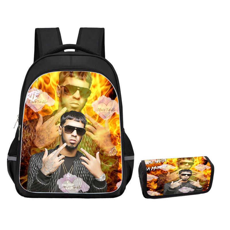 Mochila Anuel Aa para Hombre y Mujer Bolsa Escolar Casual Gran Capacidad Caja de Almacenamiento para Material Escolar Tipo Solapa