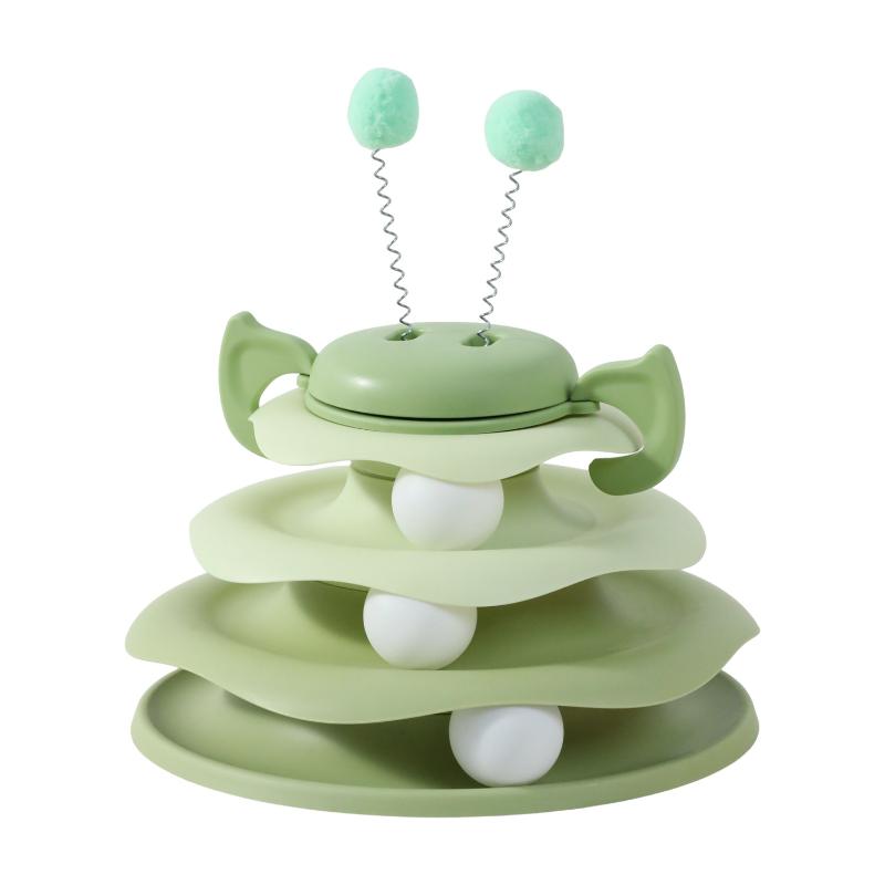 3-stöckiger Katzenspielturm Drehteller Rollkugelspielzeug Interaktives Intelligenz-Trainingsbahn Puzzle Lustige Spiele Zubehör