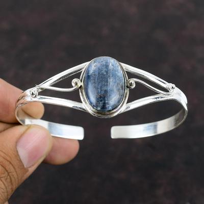 Kyanite Bangle Real Gemstone Jewelry 925 Sterling Silver Cuff Bracelet Handmade Jewelry Adjustable Bangle Antique Designer Jewelry For Gift