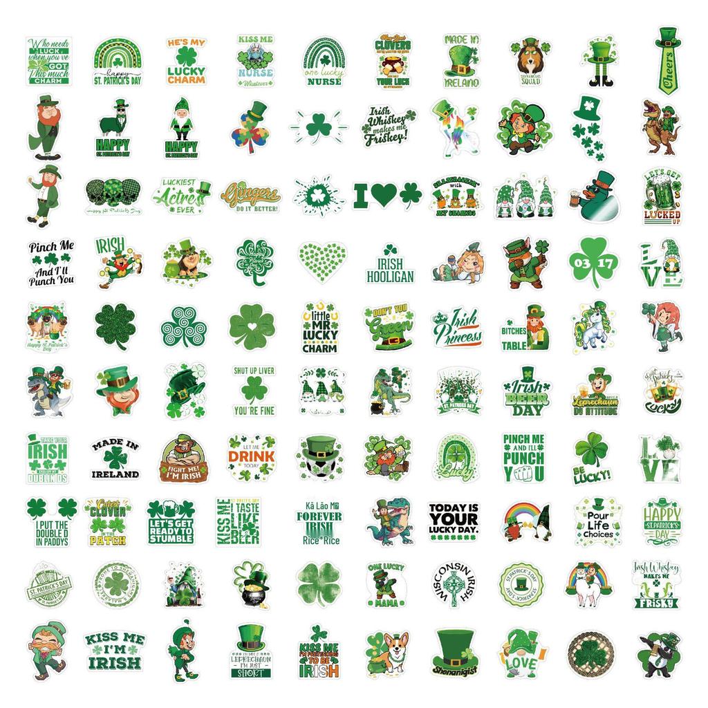 100 St. Patrick's Day Glossy Cartoon Stickers for Suitcases, Computers, and Motorcycles