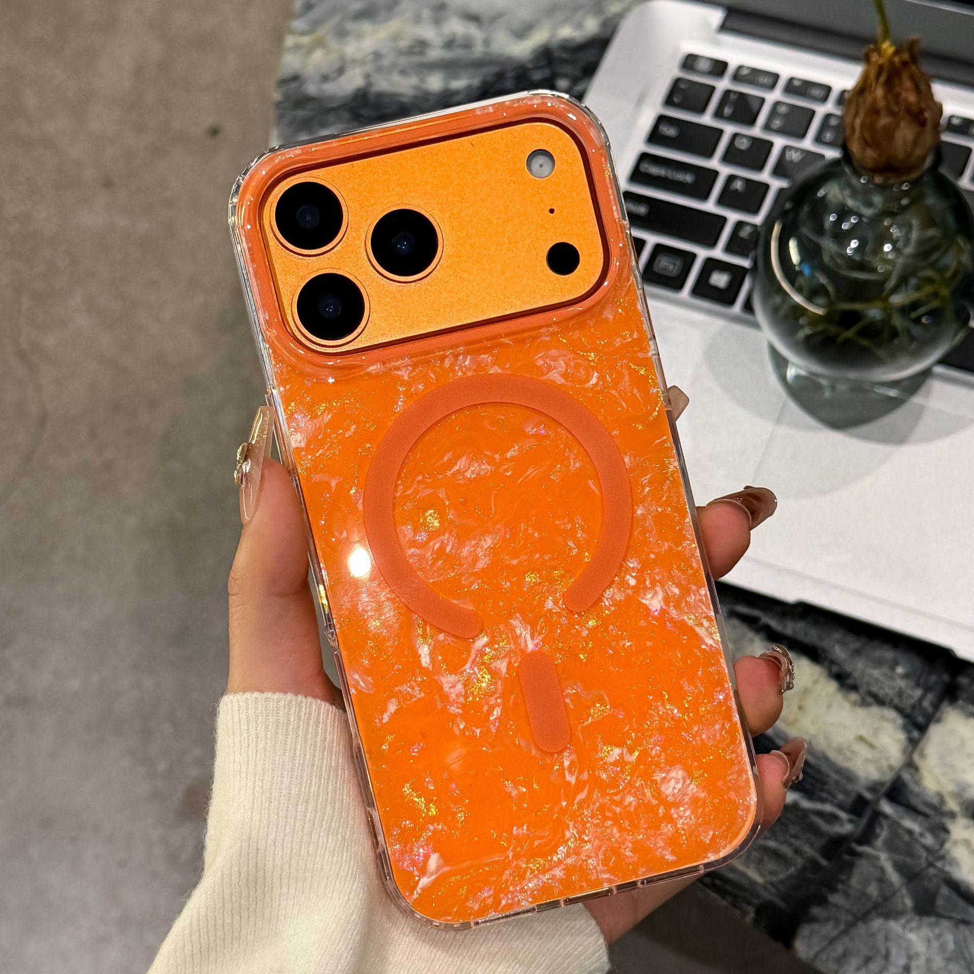 

Glitter Shell Magnetic Phone Case for iPhone 16 & Samsung S26, Full Coverage Drop Protection iPhone 15 Plus