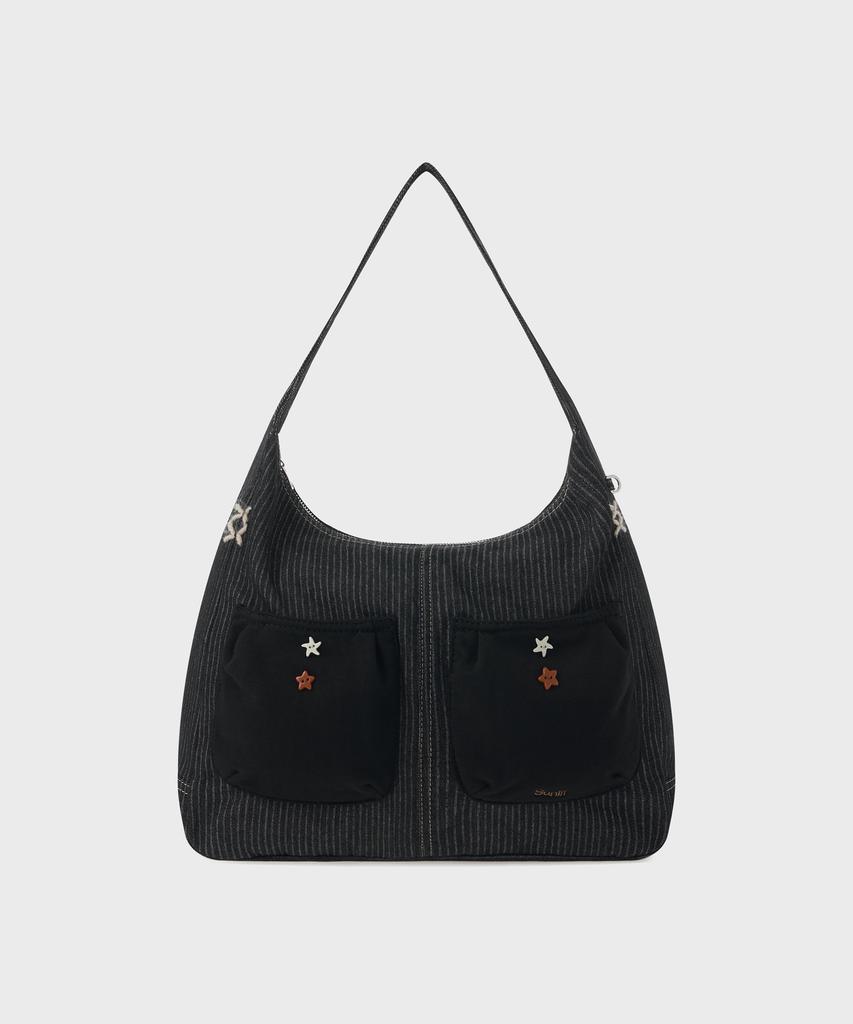 Sunlit Denim Hobo Bag (Black)